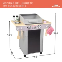Barbacoa de Juguete Portátil con Pizarra y 9 Accesorios, 60x30x66,5 Cm, Madera(m-6)