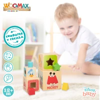 Torre de Cubos de Madera Disney Apilables con Figuras Geométricas, 13x13x23,5 Cm, Multicolor(m-4)