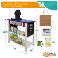 Supermercado de Juguete de Madera con Caja Registradora y 27 Accesorios, 48x30x70 Cm, Azul y Blanco(m-8)