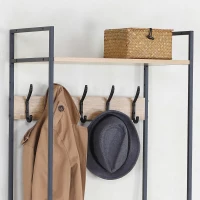 Perchero Zapatero Vertical 3 Estantes 5 Ganchos, 60x40x175 Cm, Negro y Madera(m-7)