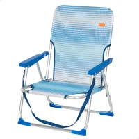 Silla de Playa Plegable Asiento Bajo Ligera, 55x6x60 Cm, Azul a Rayas(m-1)