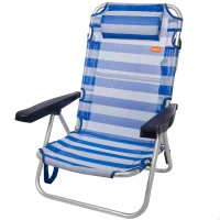 Silla Plegable Multiposición con Cojín y Estructura de Aluminio, 48x46x84 Cm, Azul(m-1)