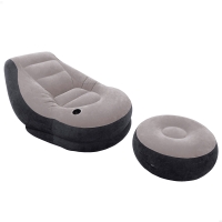 Sillón Hinchable con Reposapiés, 99x130x76 Cm, Gris