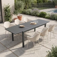 Outsunny Masă de Grădină Extensibilă 150/225x85x75 cm Masă de Luat Masa din Aluminiu cu Blat cu Șipcă pentru 6-8 Persoane Gri(m-8)