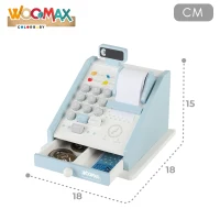 Caja Registradora de Madera Woomax, con 18 Piezas, 18x18x15 Cm, Azul y Gris(m-4)