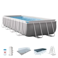 Piscina Desmontable Rectangular Prisma Frame INTEX con Depuradora, 488x244x107 Cm, Azul/Gris Claro(m-1)
