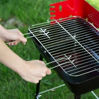 Barbacoa Portátil de Carbón Regulable en Altura con Cortavientos, 42x42x54 Cm, Negro(m-5)
