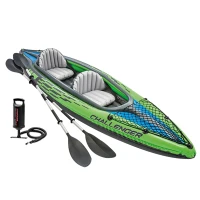 Kayak Hinchable Challenger K2 2 Plazas I-Beam y Suelo Hinchable, 351x76x38 Cm, Verde, Negro y Azul(m-1)