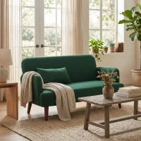 HOMCOM Velvet Feel Fabric 2 Seater Sofa, Small Sofa Loveseat with 21cm Thick Padding and Wood Legs, Dark Green(m-8)