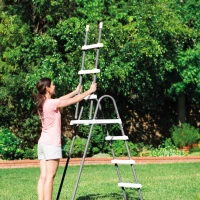 Escalera de Seguridad para Piscina Elevada, 172x124x122 Cm, Gris(m-5)