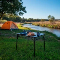 Mesa Plegable Camping Maletín Nivelable Antideslizante, 64x8x48,5 Cm, Negro(m-3)