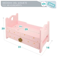 Cama para Muñecas de Madera con Cajón Extraíble, 31x16x20 Cm, Rosa(m-5)