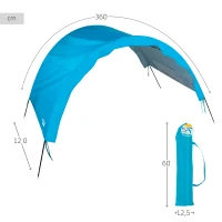 Toldo Playa Plegable 2 Personas Protección UV, 360x120x150 Cm, Azul(m-4)