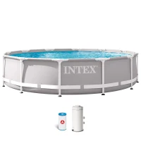 Piscina Desmontable Redonda Intex Prism Frame con Depuradora, 366x76 Cm, Gris(m-1)