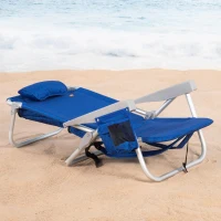 Silla de Playa Baja XL Multiposición con Cojín, Bolsillo y Nevera, 55x60x80 Cm, Azul(m-3)