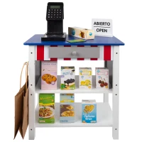 Supermercado de Juguete de Madera con Caja Registradora y 27 Accesorios, 48x30x70 Cm, Azul y Blanco(m-1)