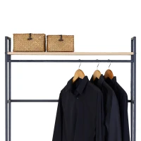 Armario Perchero Abierto Madera y Acero con Barra y 2 Estantes, 83x39x167 Cm, Madera Natural y Negro(m-3)