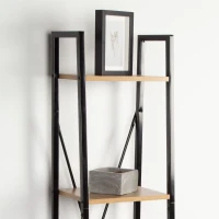 Estantería Escalera Acero y Madera 4 Estantes, 34x32x148 Cm, Negro(m-7)