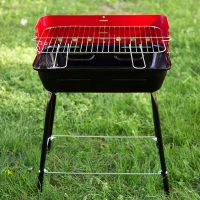 Barbacoa Portátil de Carbón Regulable en Altura con Cortavientos, 42x42x54 Cm, Negro(m-2)