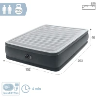 Colchón Hinchable Doble Dura-Beam Deluxe Fiber-Tech con Bomba Eléctrica, 152x203x46 Cm, Gris(m-4)