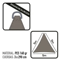 Toldo Vela Triangular Aktive Garden Poliéster 160 G/m², 500x500x500 Cm, Gris Antracita(m-3)