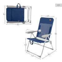 Silla de Playa Plegado Slim 6 Posiciones, 47x60x94 Cm, Azul Marino(m-4)