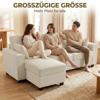 HOMCOM Ecksofa mit umkehrbarer Chaiselongue, 3-Sitzer Sofa mit Samtoptik, breite und tiefe Sitzfläche, Federkissen, Beige(m-7)
