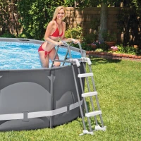 Escalera Piscina INTEX de Seguridad con Peldaños Extraíbles Antideslizantes, 91-107 Cm, Blanco(m-2)
