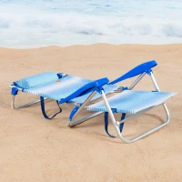 Silla de Playa Plegable Reclinable 8 Posiciones Cojín Acolchado, 74x12x65 Cm, Azul(m-3)