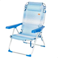 Silla de Playa Plegable Reclinable 5 Posiciones con Cojín y Asa, 77x12x62 Cm, Azul(m-1)