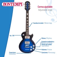 Guitarra Eléctrica de Juguete con Micrófono Auricular y Bluetooth, 24x6,5x72,5 Cm, Azul y Negro(m-4)
