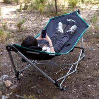 Hamaca Plegable con Estructura de Acero y Posavasos, 265x78x80 Cm, Gris(m-3)