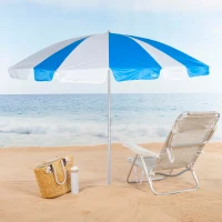 Sombrilla de Playa Reclinable 8 Varillas 200x195x210 Cm, Azul y Blanco(m-2)