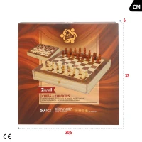 Juego 2 en 1 Ajedrez y Damas de Madera con Cajón, 30x30x5,5 Cm, Marrón y Blanco(m-8)