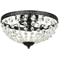 HOMCOM Candeeiro de Teto de Cristal Clássico com 2 Suportes E14 40W Candeeiro de Teto Vintage com 168 Contas de Cristal Ø35x22 cm Preto(m-11)