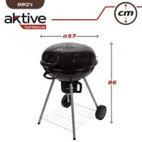 Barbacoa de Carbón Portátil con Tapa y Termómetro, 57x57x86 Cm, Negro(m-7)
