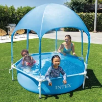 Piscina Desmontable Hexagonal 700 L con Toldo UPF 50+ y Estructura Metálica, 183x183x38 Cm, Azul(m-2)