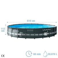 Piscina Desmontable Redonda Ultra XTR Frame, Depuradora de Arena, 610x122 Cm, Gris Oscuro(m-4)
