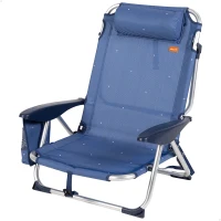Silla de Playa Tumbona Baja Reclinable 4 Posiciones con Cojín y Bolsillo, 51x45x76 Cm, Azul Marino(m-1)