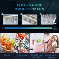 HOMCOM Aparat de Facut Gheata, 12 kg in 24 ore, 9 Cuburi(m-4)