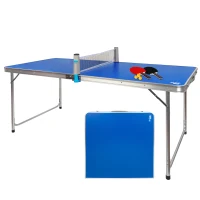 Mesa Ping Pong Plegable de Camping, Aluminio 25 Mm y Tablero MDF Antideslizante, 160x80x70 Cm, Azul(m-1)