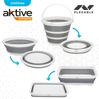 Conjunto 3 Piezas Cubos Plegables Aktive, 37x27x12 Cm, Gris y Blanco(m-3)