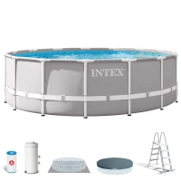 Piscina Desmontable Redonda Prisma Frame con Depuradora 3.785 L/h, 457x457x122 Cm, Azul y Gris Claro(m-1)