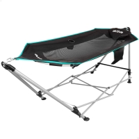 Hamaca Plegable con Estructura de Acero y Posavasos, 265x78x80 Cm, Gris