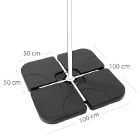 Base Parasol Rellenable Cuadrada 4 Piezas 50x50x7,5 Cm, Negro(m-5)