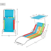 Carro Playa Tumbona 2 en 1 Estructura Aluminio 600D y Cojín Acolchado, 54x11x66 Cm, Azul(m-4)