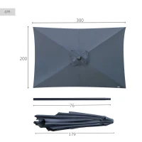 Parasol Rectangular con Mástil de Aluminio y Manivela, 200x300x245 Cm, Antracita(m-4)