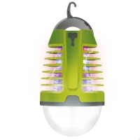 Lámpara Antimosquitos LED 2 en 1 Recargable, 9x9x15 Cm, Verde y Gris(m-1)