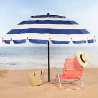Sombrilla de Playa Antiviento 16 Varillas, Ø240 Cm, Azul y Blanco(m-2)