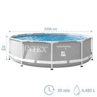 Piscina Desmontable Prisma Frame Intex con Estructura Metálica, 305x305x76 Cm, Gris(m-4)